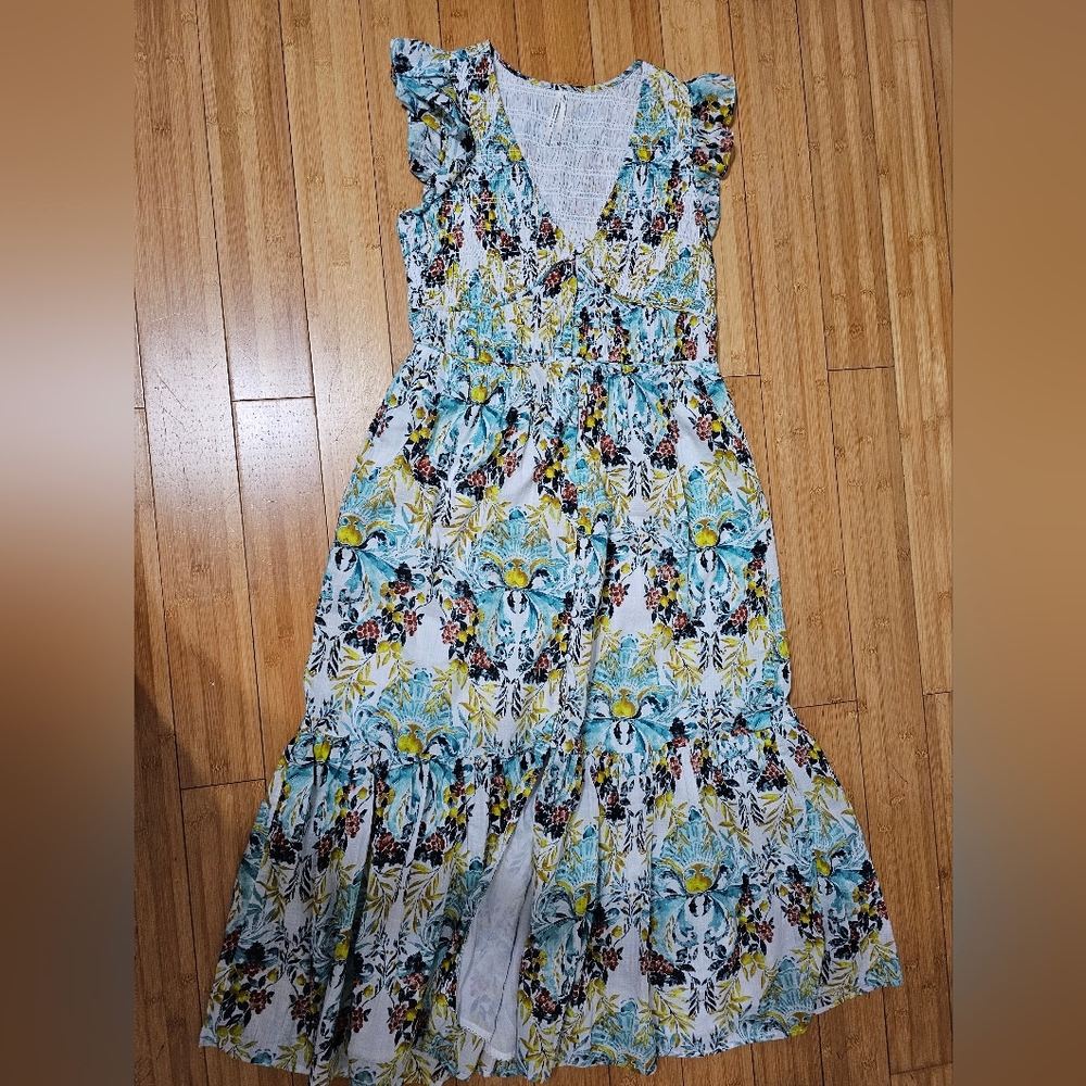 Anthropologie Yellow and Blue Floral Fall Midi Dress - Picture 4 of 4